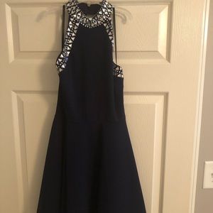 B Darlin Navy Blue Midlength Dress w/ Rhinestones